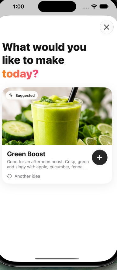Drinx suggesting a green smoothie recipe